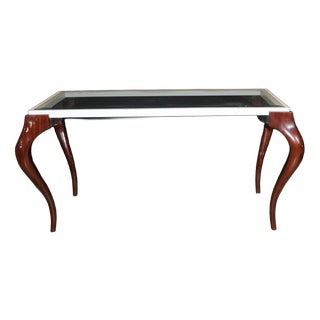 Mid-Century Modern Glass Mahogany Console Table For Sale