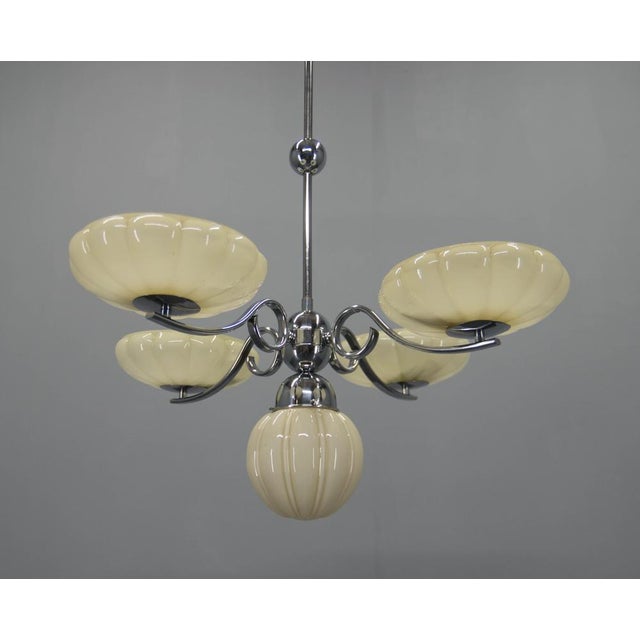 Art Deco Chrome and Glass Chandelier, 1930s For Sale - Image 3 of 14