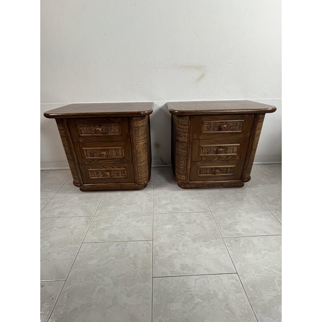 1970s Wood and Rattan Bedside Tables, Italy, 1970s, Set of 2 For Sale - Image 5 of 15