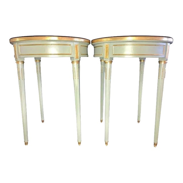 Pair of Paint Decorated Jansen Style Louis XVI End, Side or Bouilliotte Tables For Sale