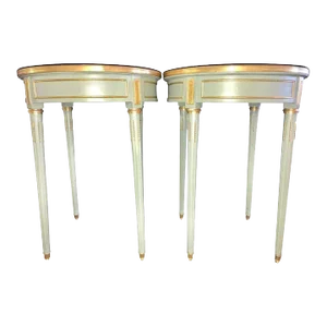 Pair of Paint Decorated Jansen Style Louis XVI End, Side or Bouilliotte Tables