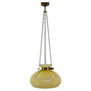 Glass & Brass Pendant Light, 1950s For Sale