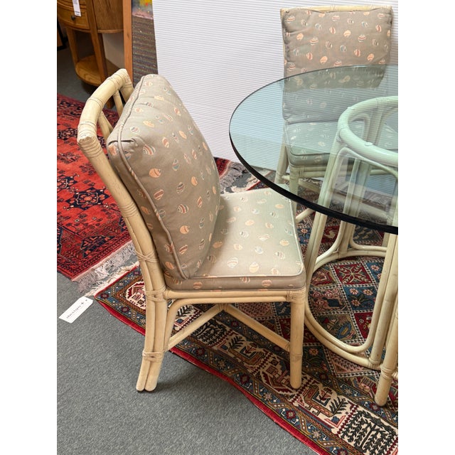 McGuire Furniture Lattice Back & Seashell Printed Dining Side Chairs and Glass Bistro Table, 28 Inches For Sale - Image 10 of 12
