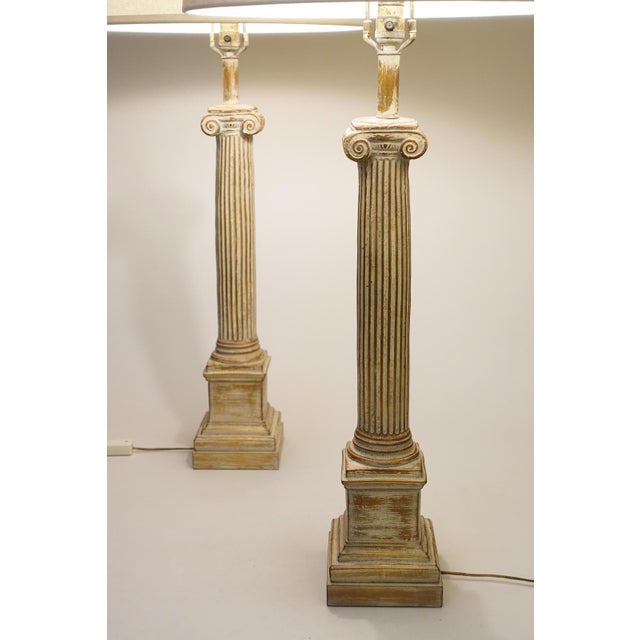 1930s Neoclassical Ionic Column Plaster Table Lamps XL 44" - a Pair For Sale - Image 4 of 9
