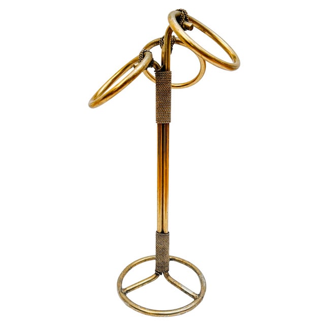 Mid-Century Modern 1960s Italian Tole Gilt Rope Three Ring Towel Holder For Sale - Image 3 of 7
