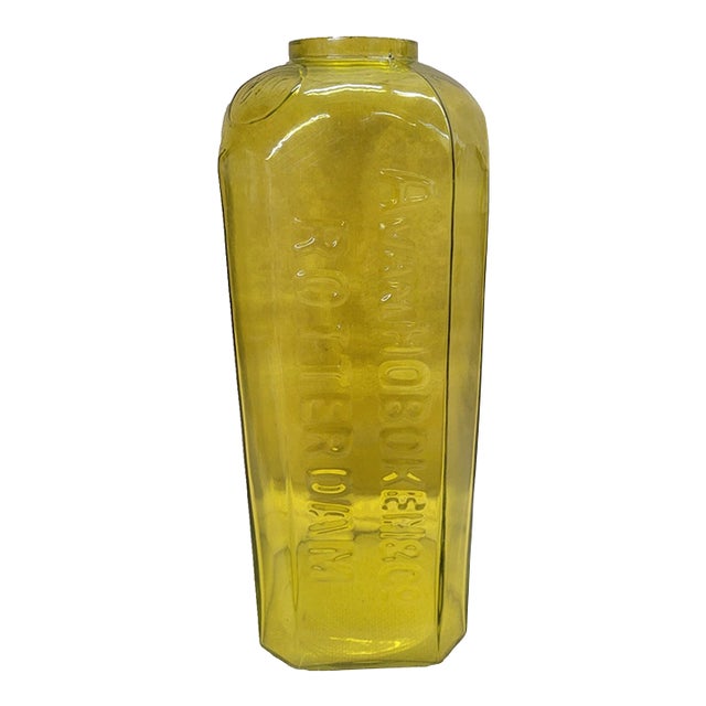 Antique 1860 Vaseline Glass Gin Bottle — A. Van Hoboken & Co., Rotterdam For Sale