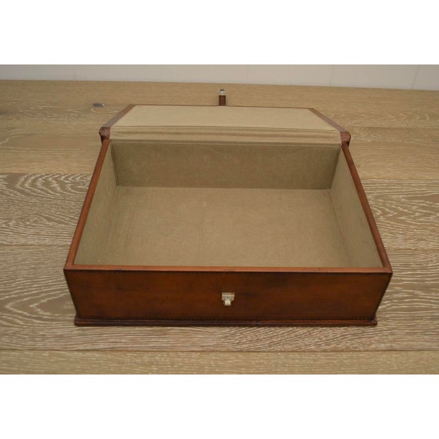 Beautiful leather display box. Book shape. Tan felt lining. Nickel clasp with magnet closure. 14.5 x 10.75 x 4.25