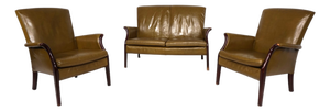 Leather Chairs and Sofa in Moss Green by Parker Knoll, 1960, Set of 3