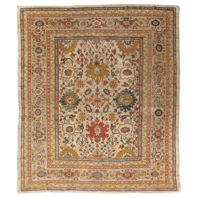 Antique Persian Sultanabad Carpet, Wool Ivory Oriental Rug Hand Knotted For Sale - Image 18 of 18