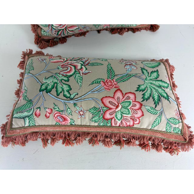 Salmon Vintage Brunschwig & Fils Tasseled Floral Pillows /a Pair For Sale - Image 8 of 10