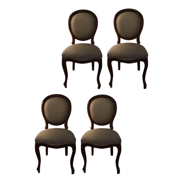 Chairs in Walnut and Linen, Italy, 1990s, Set of 4 For Sale