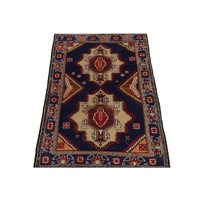 Tribal 1950s Vintage Baluch Tribal Rug in Blue With Beige-Brown Medallions, From Rug & Kilim For Sale - Image 3 of 7