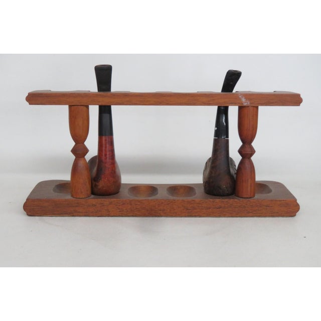 Wooden Tobacco Pipe Stand for 6 Pipes 3pc Set 2 Smoking Pipes Included 5075b For Sale - Image 4 of 9