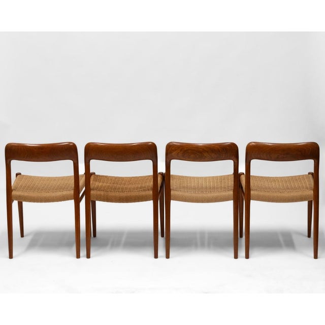 Mid-Century Modern Teak and Cord Model 75 Dining Chairs by Niels Møller J.L. Møllers, 1960s, Set of 4 For Sale - Image 3 of 18