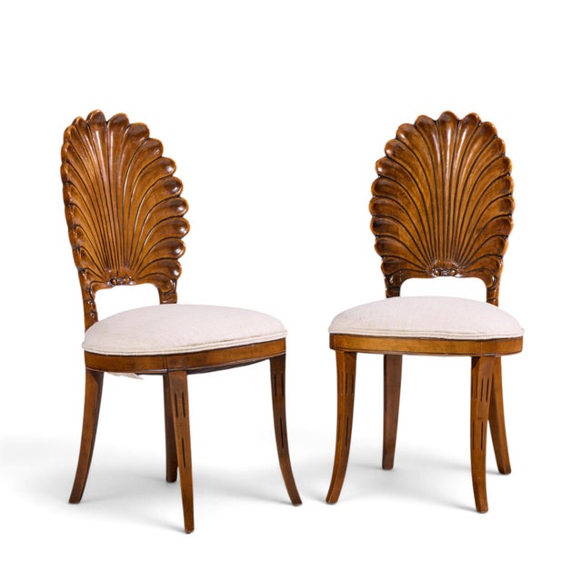 Venetian Grotto Hollywood Regency Style Scalloped Shell Back Dining Chairs - Pair Each chair measures: 19 wide x 19 deep x...