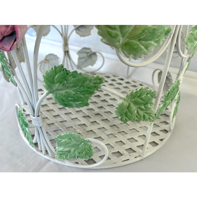 Vintage Italian Painted Tole Birdcage With Foliage and Rosette Decorations For Sale - Image 11 of 12