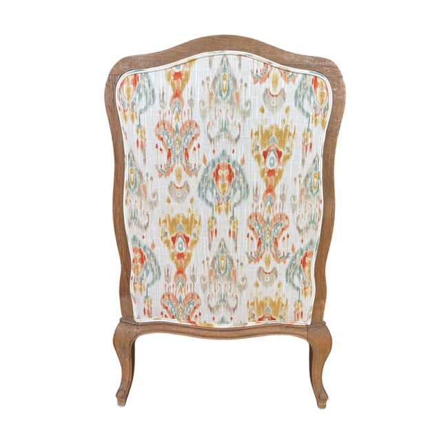 Wood Louis XV-Style French Provincial Fauteuil in Custom Ikat Upholstery For Sale - Image 7 of 18