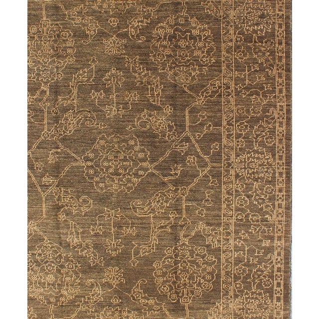 Light brown and very finely woven Transitional rug in the brown background of light blue highlights, Keivan Woven Arts,...