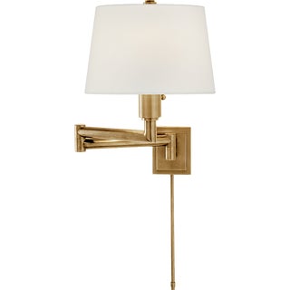 Chapman & Myers for Visual Comfort Signature Chunky Swing Arm in Antique-Burnished Brass with Linen Shade For Sale