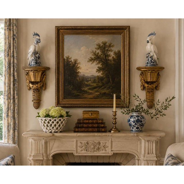 An exceptional pair of Italian neoclassical wall sconce shelves by Borghese, richly carved with foliate swags, fluted...