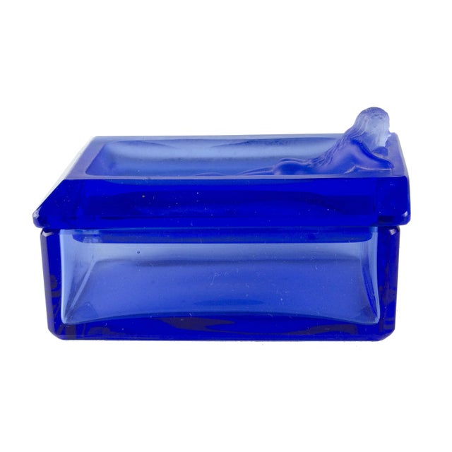 Mid-Century Modern 1970s Bohemian Translucent Blue Glass Decorative Box With a Nymph on the Lid, Czech Republic For Sale - Image 3 of 9