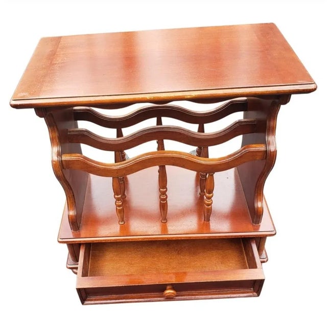 Wood Canterbury Style Cherry Magazine Rack Side Table With Drawer For Sale - Image 7 of 9