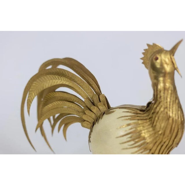 Gilded Brass Rooster in Ostrich Egg, 1970s For Sale - Image 10 of 12