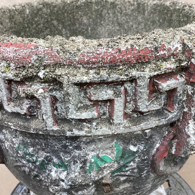 Greige Antique Greek Key Cast Concrete Garden Planter/Jardiniere With Grape Clusters For Sale - Image 8 of 12