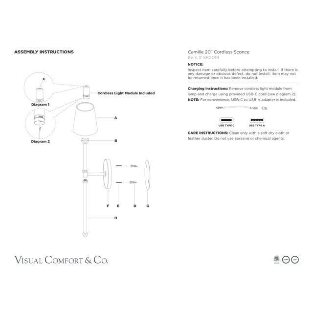 Suzanne Kasler for Visual Comfort Signature Camille 20" Cordless Sconce in Polished Nickel with Linen Shade For Sale In Houston - Image 6 of 6