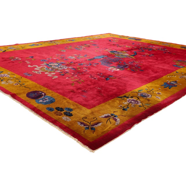 79219 Antique Red Chinese Art Deco Rug, 08'11 x 11'01. Imperial Whimsy: A Rare Antique Chinese Art Deco Rug Inspired by...