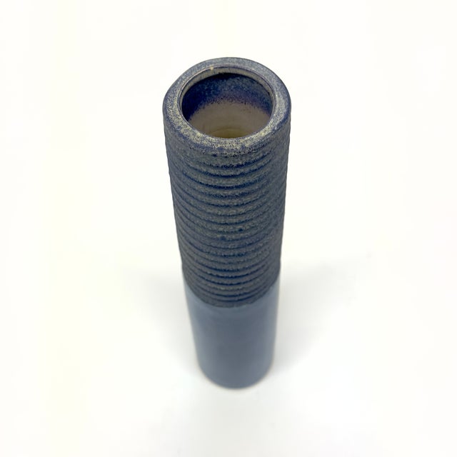 Mid-Century Modern Vintage Matte Blue Artisan Pottery Vase Curation - Group of 5 For Sale - Image 3 of 9