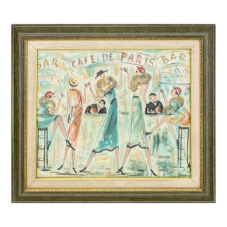 French School "Cafe De Paris" Watercolor on Paper For Sale