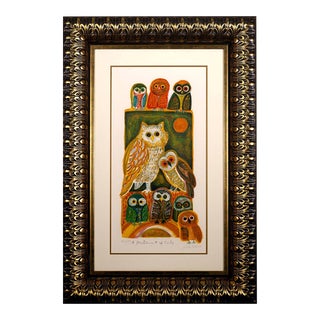 Judith Bledsoe A Parliament of Owls Signed Modern Lithograph 294/300 Framed For Sale