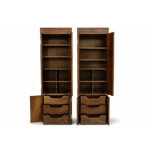 1970s Pair of Vintage Henredon Campaign-Style Wood Armoires With Brass Hardware For Sale In Tampa - Image 6 of 8