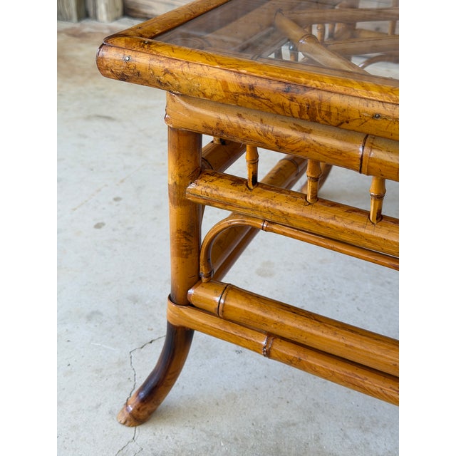 Contemporary Vintage Brighton Pavilion Style Bamboo Coffee Table With Glass Top For Sale - Image 3 of 12