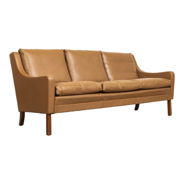 Vintage Mid Century Danish Modern Brown Leather ThreeSeat Sofa Chairish