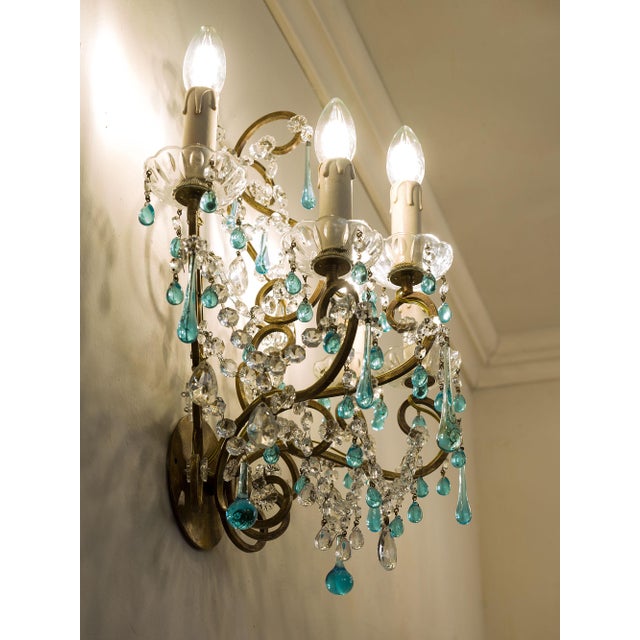 Mid-Century Modern Vintage Five-Light Florentine Wall Lamp in Wrought Iron, 1970s For Sale - Image 3 of 14