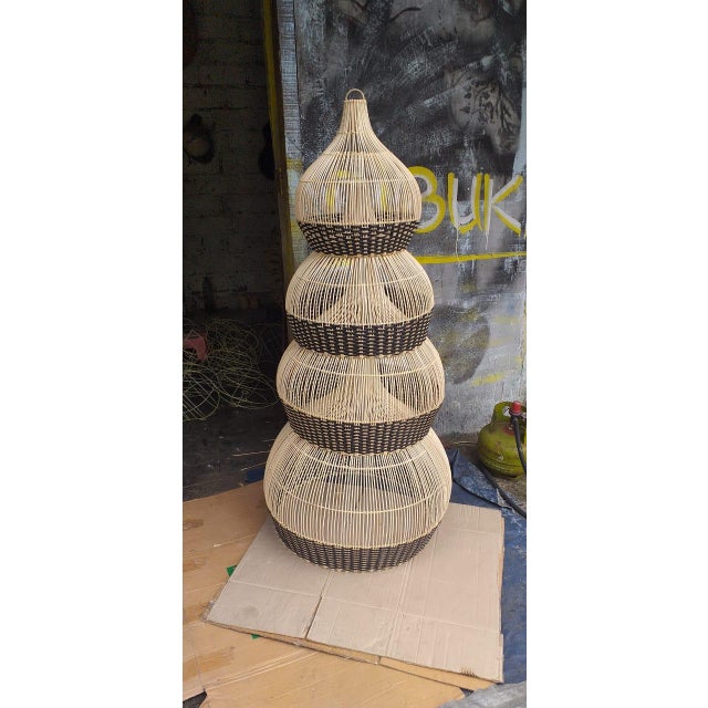 Modern Wicker Tux Gourd Pendant Light XL For Sale - Image 9 of 11
