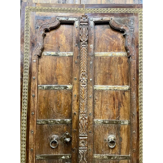Wood Antique Indian Teak Rustic Double Doors – A Statement Pair For Sale - Image 7 of 12