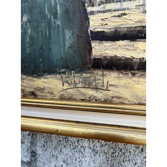 Mid Century Architectural Landscape Oil Painting Framed and Signed by the Artist. Circa 1960s For Sale - Image 9 of 15