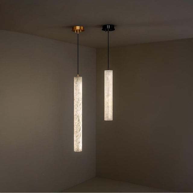 Roller vertical 90 pendant lamp by united alabaster dimensions: d 9 x h 90 cm (customizable height) materials: alabaster,...