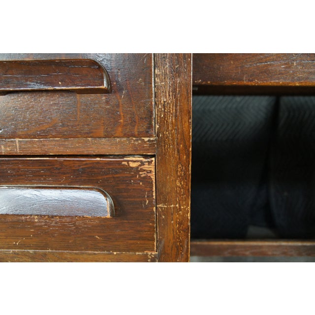 Antique Oak Executive School Teachers Office Library Writing Desk 54" For Sale - Image 14 of 15