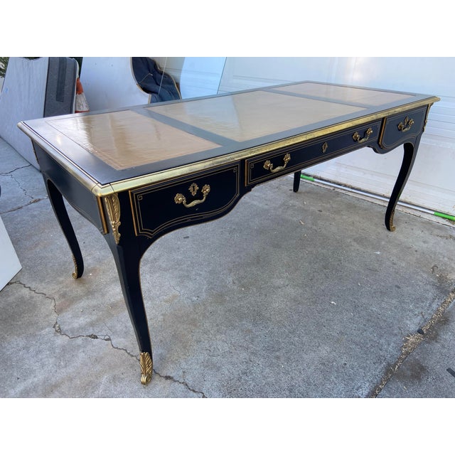 1990s 1990s Drexel Heritage Grand Palais Collection Louis XV Executive Writing Desk Style Leather Top and Brass For Sale - Image 5 of 18