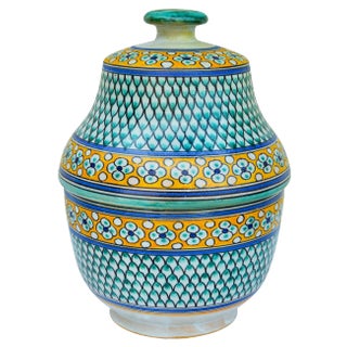 Late 20th Century Moroccan Polychrome Ceramic Lidded Bowl For Sale