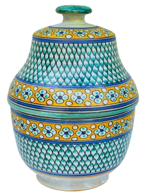 Late 20th Century Moroccan Polychrome Ceramic Lidded Bowl