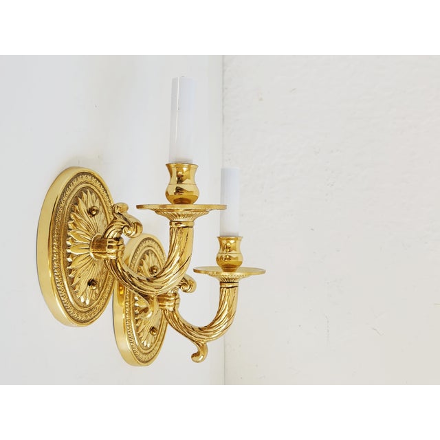 Neoclassical Style Brass Wall Sconces - A Pair For Sale - Image 10 of 12