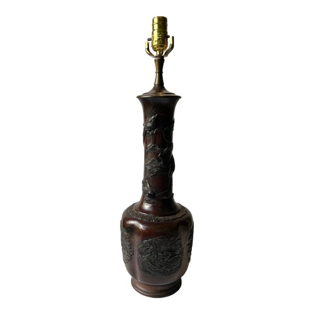 Late 19th Century Japanese Meiji Bronze Vase Lamp For Sale