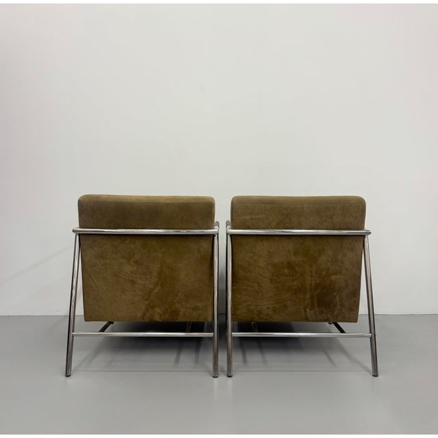 Metal Vintage MCM Chrome & Suede Lounge Chairs - Pair For Sale - Image 7 of 9