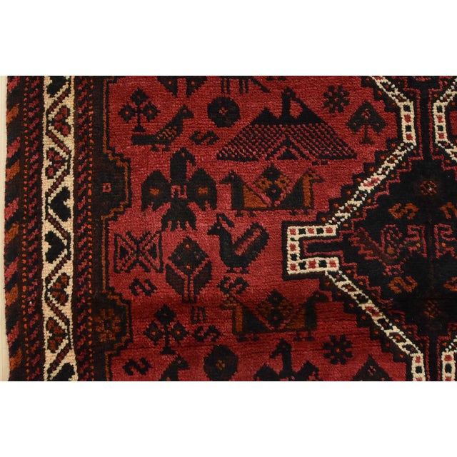 Shiraz Rug 3’11” X 5’2” Red Wool Vintage Tribal Hand-Knotted Oriental Carpet For Sale - Image 9 of 13