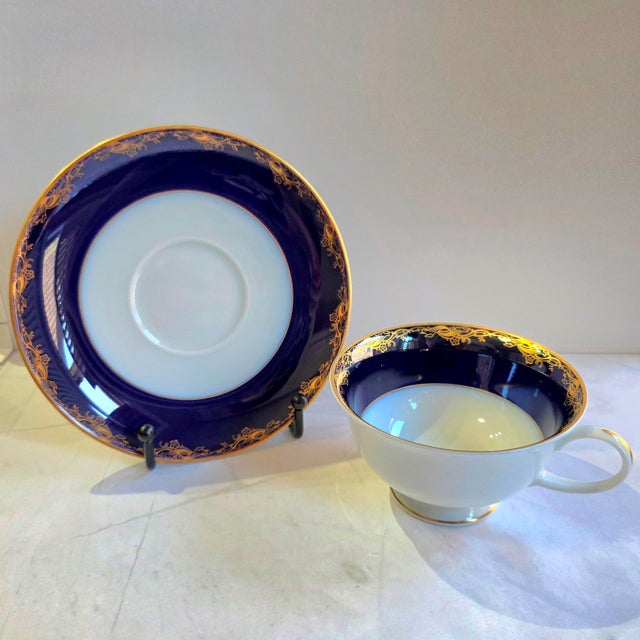 1980s Vintage Rosenthal Cobalt Blue & Gold Porcelain Tea / Dinner Set - 6 Place Settings, Teapot, Lidded Sugar Bowl For Sale - Image 5 of 9